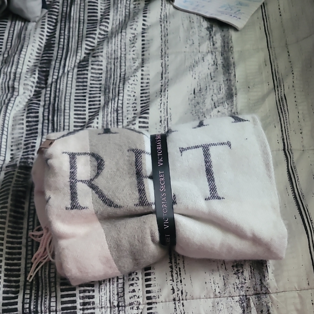Victoria's Secret White and Gray Blanket